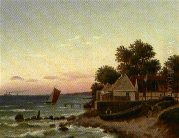 Fiskerleje Ved Kysten Oil Painting by Carl Ludwig Bille