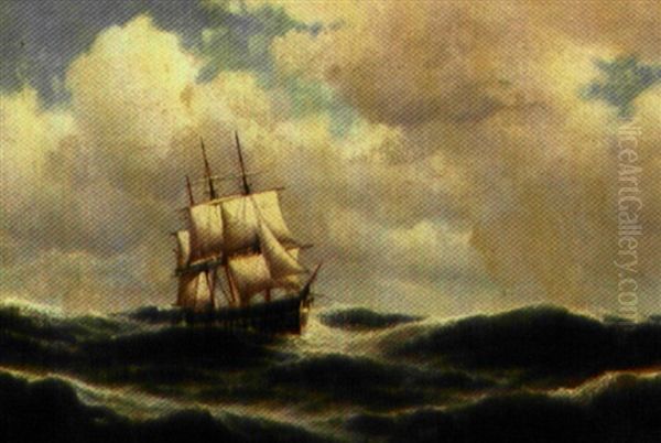 Marine Med Tremastet Skib I Hoj So Oil Painting by Carl Ludwig Bille