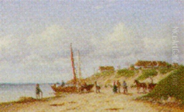 Strandscene Med Figurer, Gilleleje Oil Painting by Carl Ludwig Bille