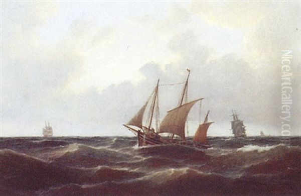 Marine, Sejlskibe Pa Havet Oil Painting by Carl Ludwig Bille