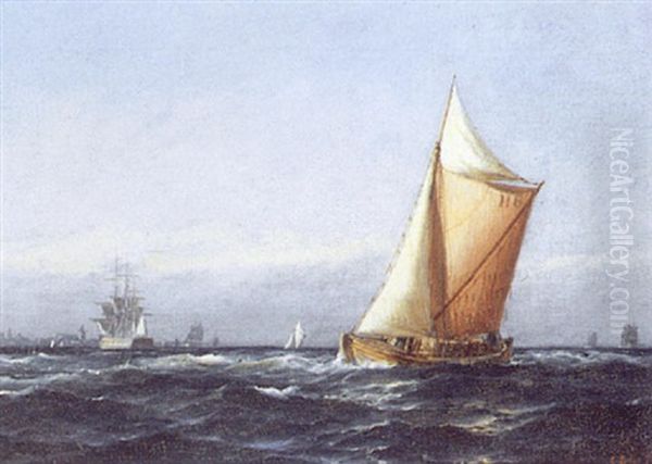 Marine Med Sejlskibe Oil Painting by Carl Ludwig Bille