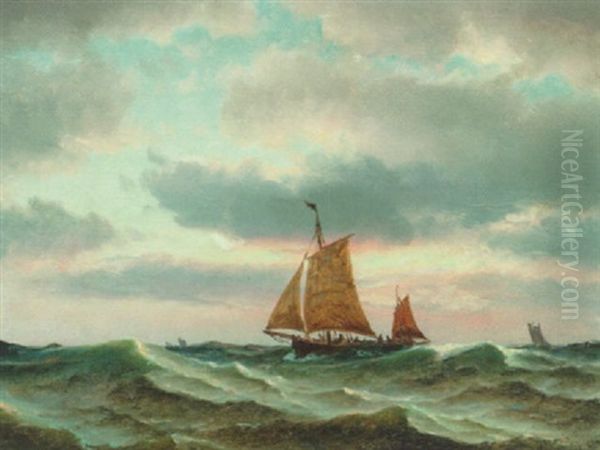 Fiskerbade I Nordsoen Oil Painting by Carl Ludwig Bille