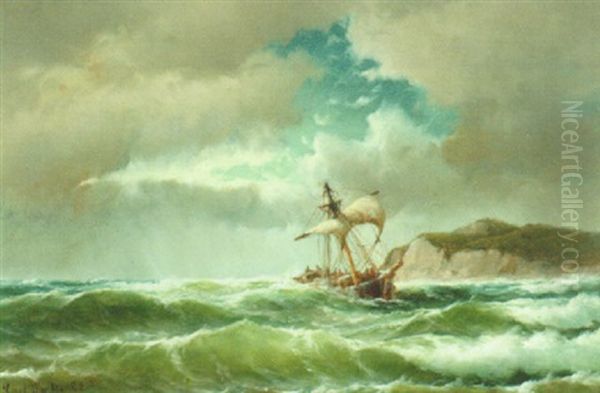 Marine Med Sejlskib I Oprort Hav Oil Painting by Carl Ludwig Bille