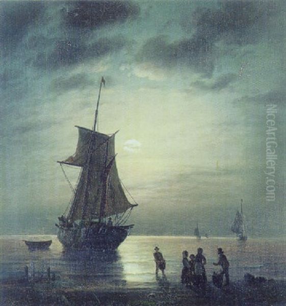 Fiskere, Der Bringer Fangst I Land Oil Painting by Carl Ludwig Bille