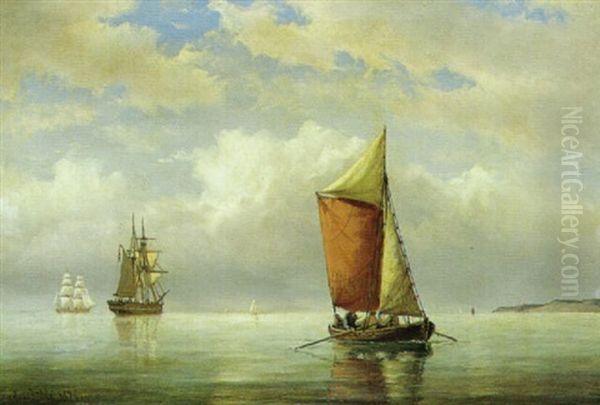 Marine Med Sejlskibe Udfor Hveen Oil Painting by Carl Ludwig Bille