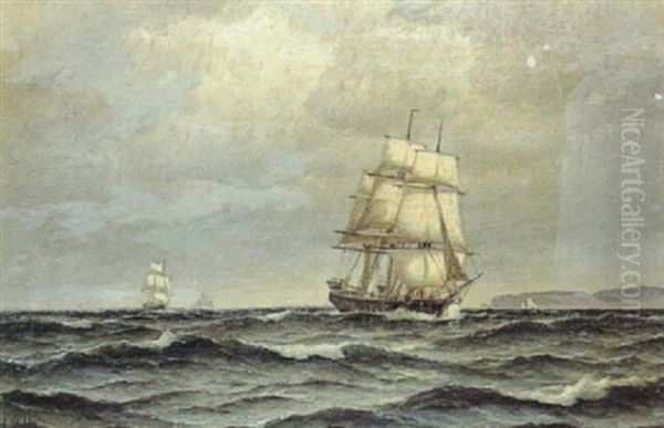 Sejlskibe Ud For Kysten Oil Painting by Carl Ludwig Bille