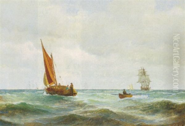 Marine Med Sejlskibe Or Jolle Oil Painting by Carl Ludwig Bille