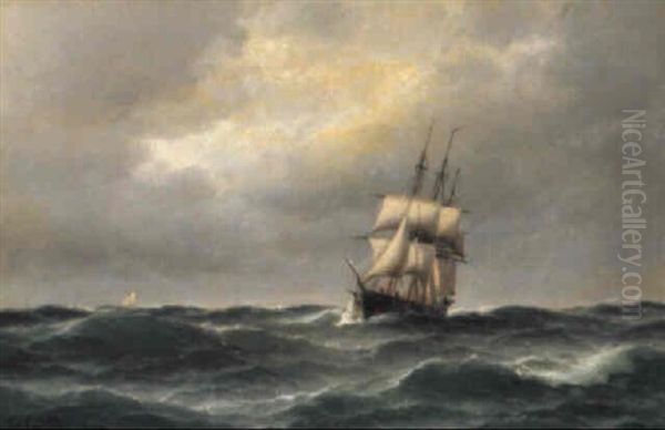 Marin Med Segelfartyg Oil Painting by Carl Ludwig Bille