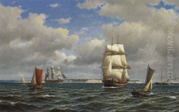 Marine Med Motor Og Sejlskibe Udfor Hveen En Sommerdag Oil Painting by Carl Ludwig Bille