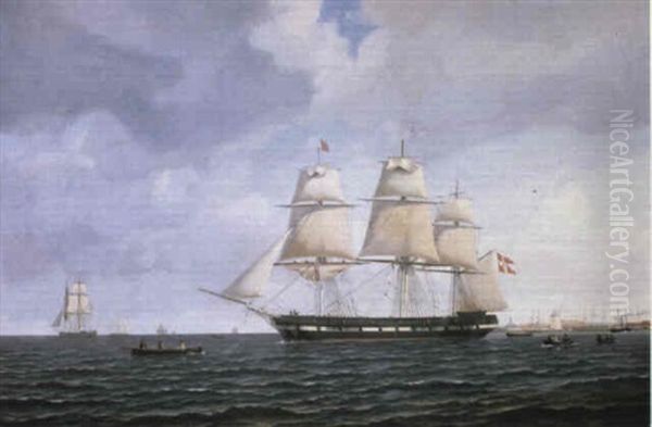 The Frigate Freia Outside Copenhagen Oil Painting by Carl Ludwig Bille