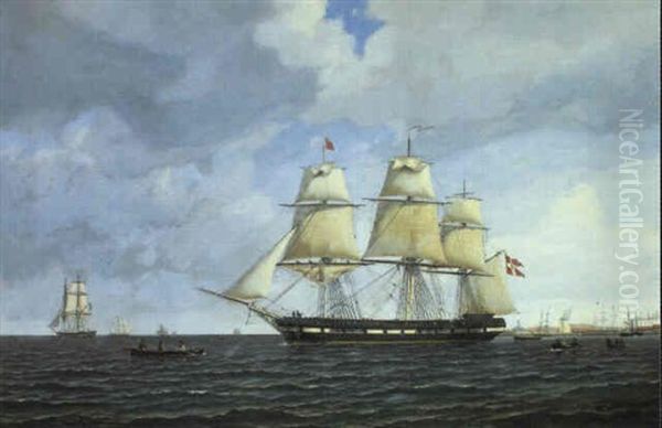 Fregatten Freia Udfor Kobenhavn Oil Painting by Carl Ludwig Bille