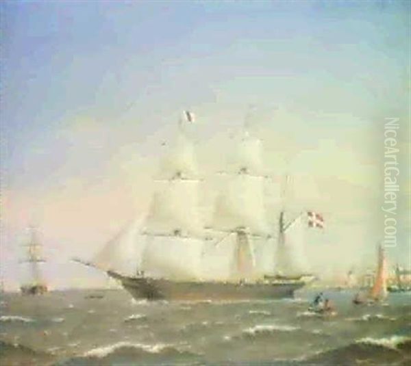 Marine Med Sejlskibe Ud For Kobenhavns Havn Oil Painting by Carl Ludwig Bille