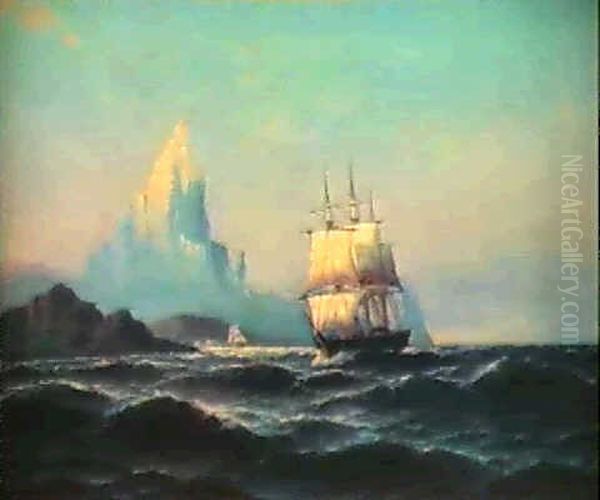 Merchant Shipping Off A Rocky Coast Oil Painting by Carl Ludwig Bille