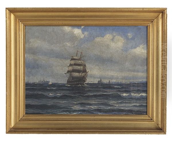 Ship At Sea Oil Painting by Vilhelm Victor Bille