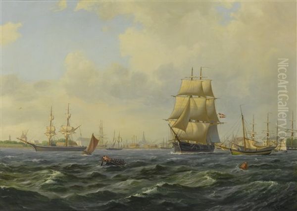 Shipping At Copenhagen Oil Painting by Vilhelm Victor Bille