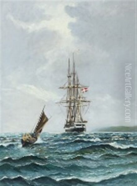 The Frigate Jutland Seen Astern Oil Painting by Vilhelm Victor Bille