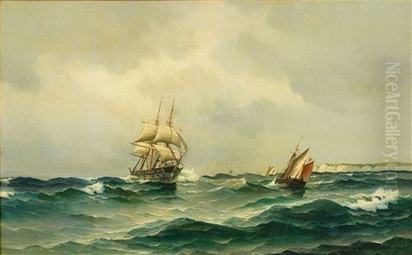 Ships At Sea Oil Painting by Vilhelm Victor Bille