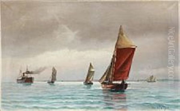 Seascape With Plenty Of Ships Oil Painting by Vilhelm Victor Bille