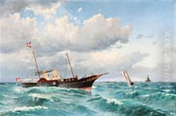 Seascape With The Old Danish Royal Yacht Dannebrog Off Copenhagen Oil Painting by Vilhelm Victor Bille