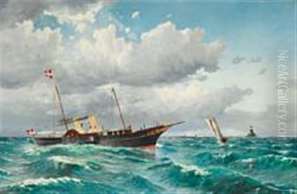 Seascape With The Old Danish Royal Yacht Dannebrog Off Copenhagen Oil Painting by Vilhelm Victor Bille