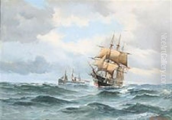 The Danish Steam Frigate Jylland At Sea Oil Painting by Vilhelm Victor Bille