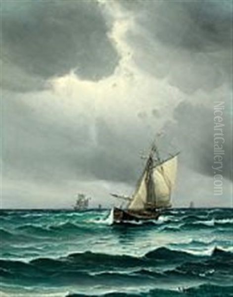 Sailing Ships At Sea Oil Painting by Vilhelm Victor Bille