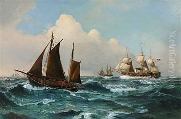 Seascape With Ships On A Windy Day by Vilhelm Victor Bille