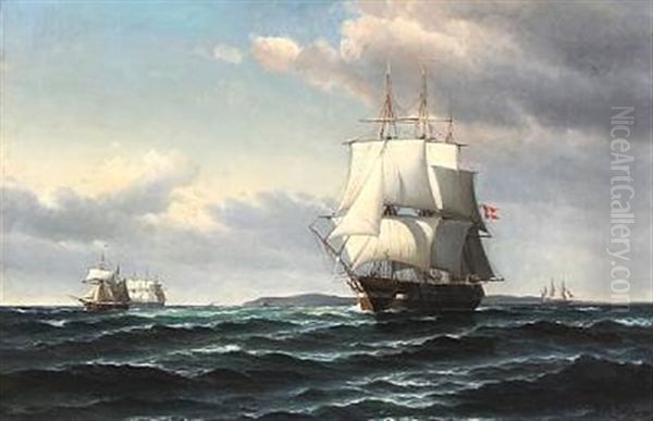 Seascape With Sailing Ships Oil Painting by Vilhelm Victor Bille