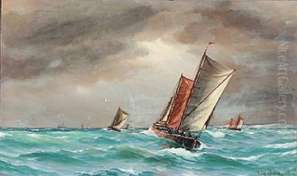 Seascape With Sailing Boats Oil Painting by Vilhelm Victor Bille