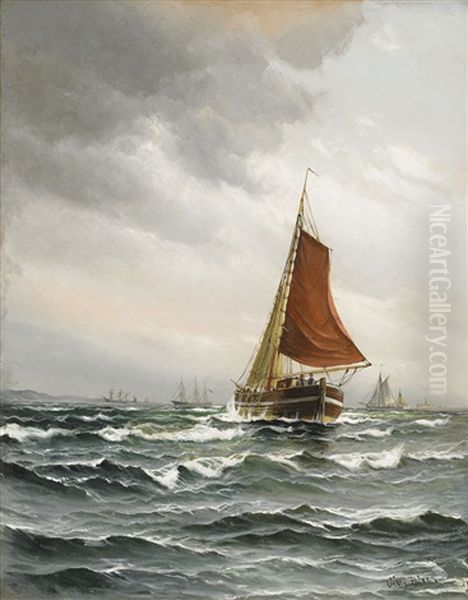 Segelfartyg Pa Boljande Vagor Oil Painting by Vilhelm Victor Bille