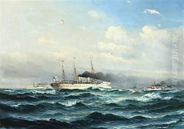 Ships Of The German Imperial Navy At The Edgde Of Copenhagen Harbour Oil Painting by Vilhelm Victor Bille