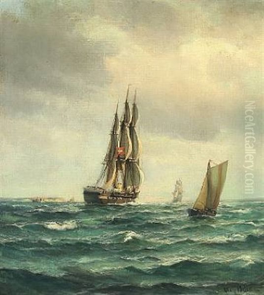 Seascape With Sailing Ships Oil Painting by Vilhelm Victor Bille