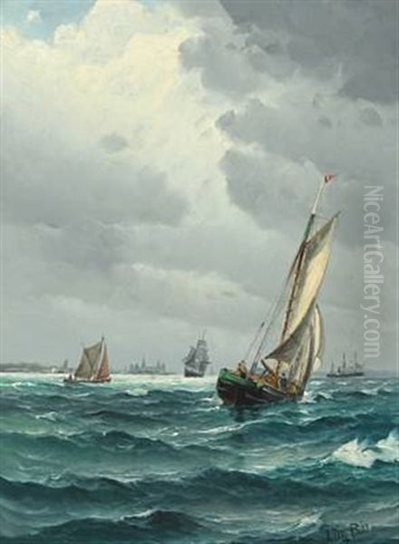 Sailing Boat Along The Coast Of Helsingor With Kronborg Castle In The Background Oil Painting by Vilhelm Victor Bille