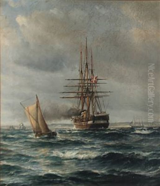 Seascape With The Danish Frigate Jylland Oil Painting by Vilhelm Victor Bille