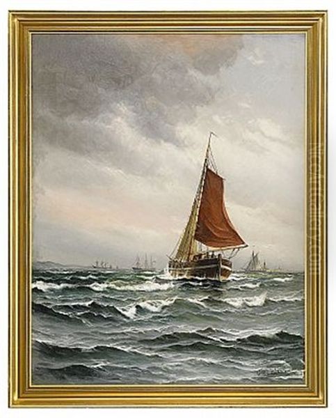 Segelfartyg Pa Boljande Vagor Oil Painting by Vilhelm Victor Bille