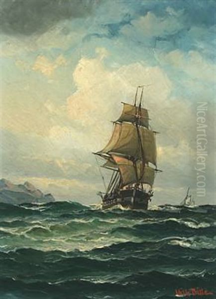 Seascape With Sailing Ships Oil Painting by Vilhelm Victor Bille