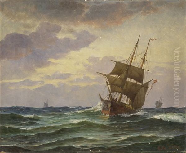 Segelschiff Auf Bewegter See Im Kattegat Oil Painting by Vilhelm Victor Bille