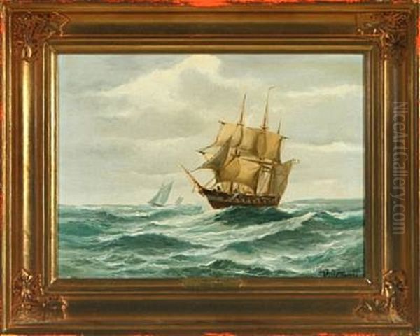 Warship At Sea Oil Painting by Vilhelm Victor Bille