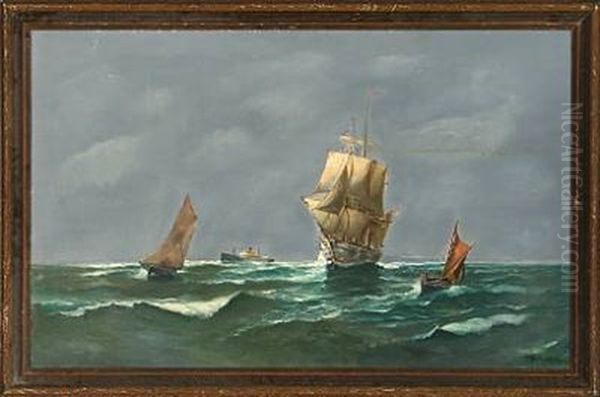 Seascape With Ships, High Sea Oil Painting by Vilhelm Victor Bille