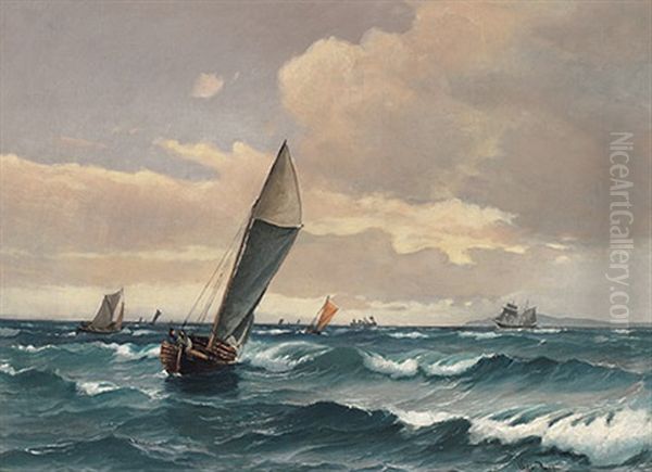 Segelboote Bei Ablandigem Wind, Malerische Bucht Im Sonnenlicht Oil Painting by Vilhelm Victor Bille