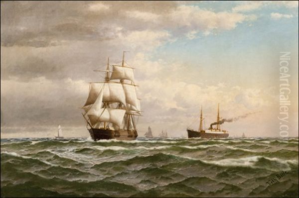 Ships At Sea Oil Painting by Vilhelm Victor Bille