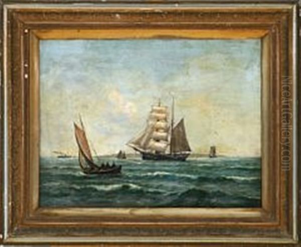 Marine With Sailing Ships In The Great Sound Oil Painting by Vilhelm Victor Bille