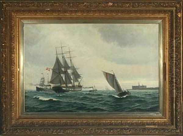 Marine On The Sound By Kronborg Oil Painting by Vilhelm Victor Bille