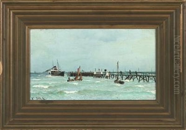 Seascape With Steamer Oil Painting by Vilhelm Victor Bille