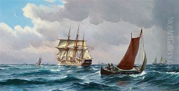 Sailing Ships And Fishing Boats At Sea Oil Painting by Vilhelm Victor Bille