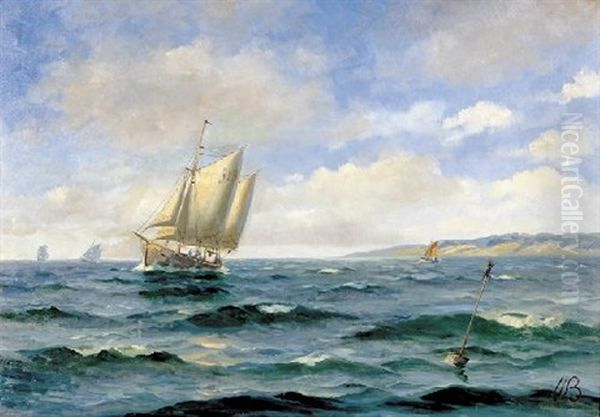 Ships Off The Coast Oil Painting by Vilhelm Victor Bille