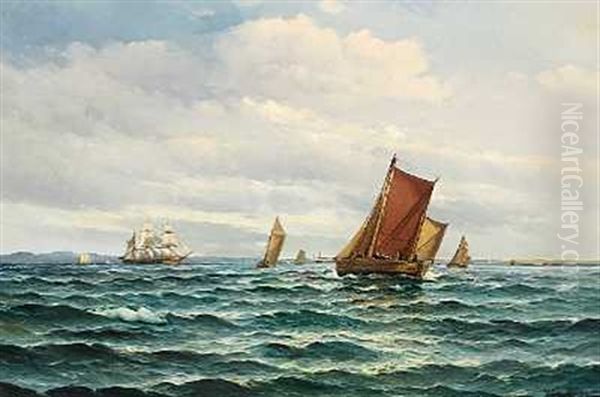 Sejlskibe Og Fiskerbade Pa Sundet Oil Painting by Vilhelm Victor Bille