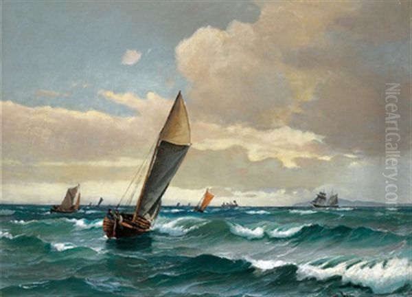 Segelschiffe Auf See Oil Painting by Vilhelm Victor Bille