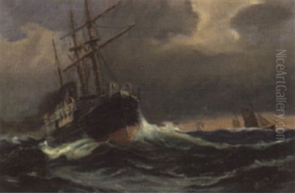 Dampfer Mit Stutzsegeln Auf Sturmischer See Oil Painting by Vilhelm Victor Bille