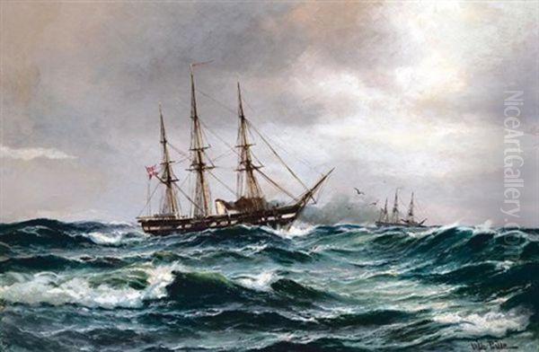 Steam Yacht In Heavy Seas Oil Painting by Vilhelm Victor Bille